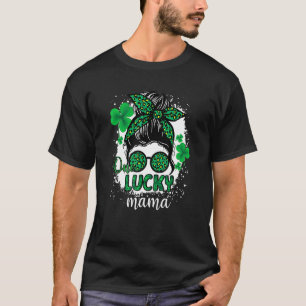 Camiseta Cute One Lucky Mama Messy Bun Happy St Patricks Da