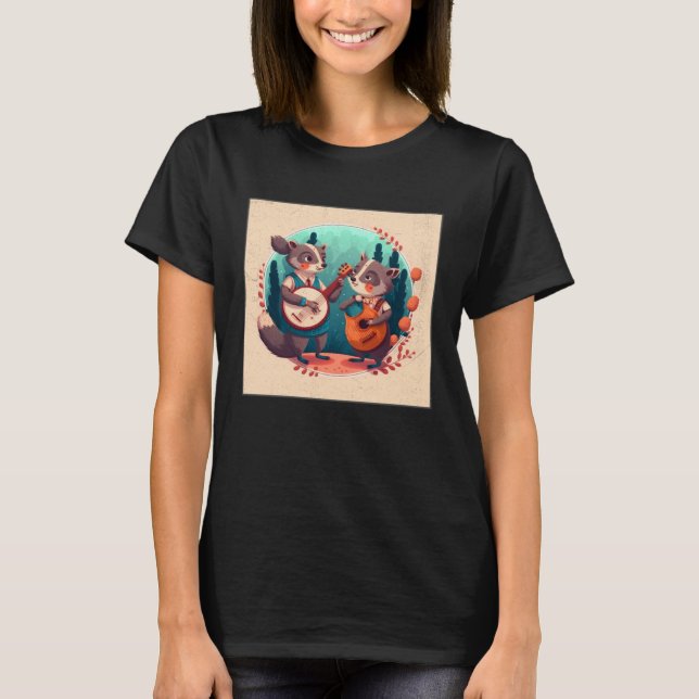 Camiseta Cute Opposum Racoon Illustration Friends Instrumen (Frente)