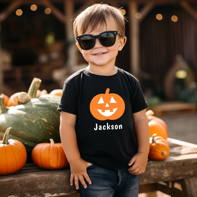 Camiseta Cute Orange Pumpkin Nome Personalizado Halloween (Criador carregado)