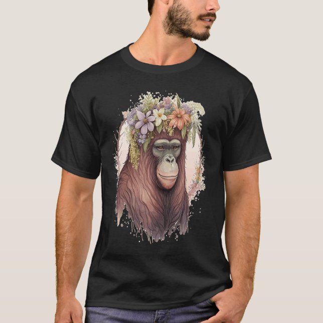 Camiseta Cute Orangutan Flower Crown Monkey (Frente)