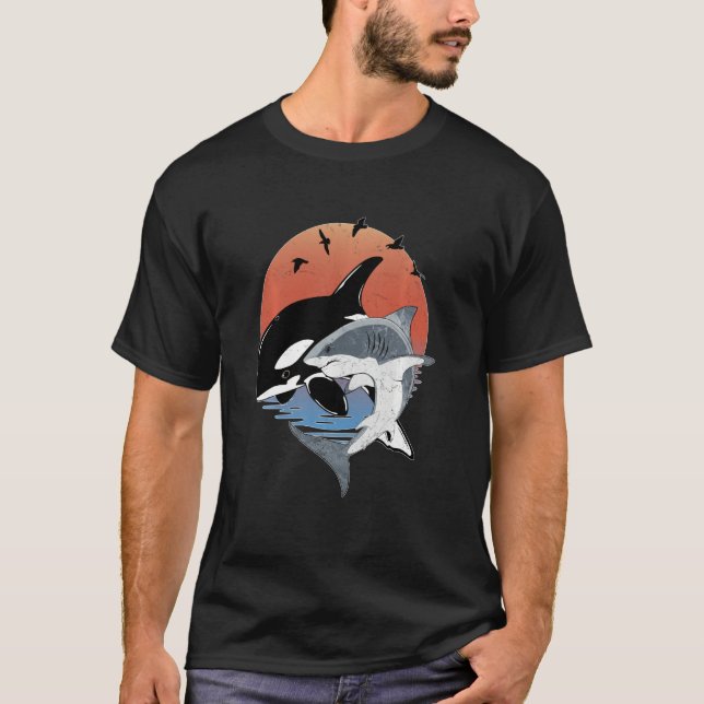 Camiseta Cute Orca Whale and Shark Samoa Polynesia Long Sle (Frente)