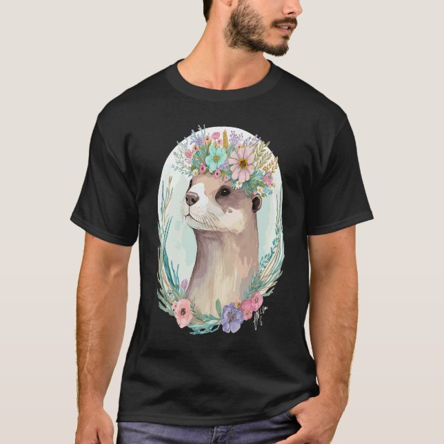 Camiseta Cute Otter Flower Crown Floral Animal (Frente)