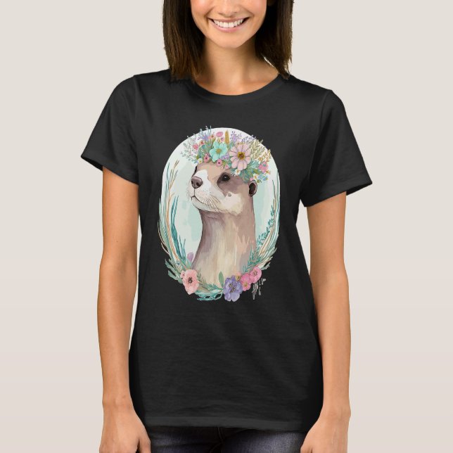 Camiseta Cute Otter Flower Crown Floral Animal (Frente)