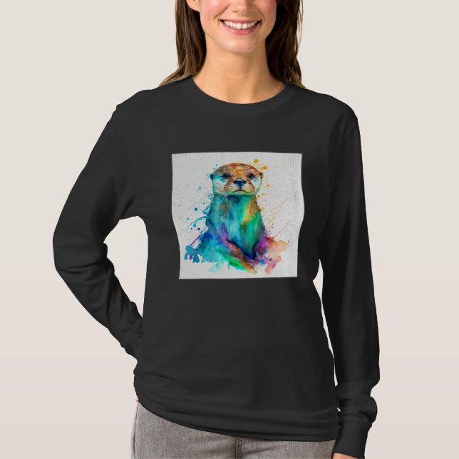Camiseta Cute Otter Paint Splatter Illustration Colorful Wa (Frente)