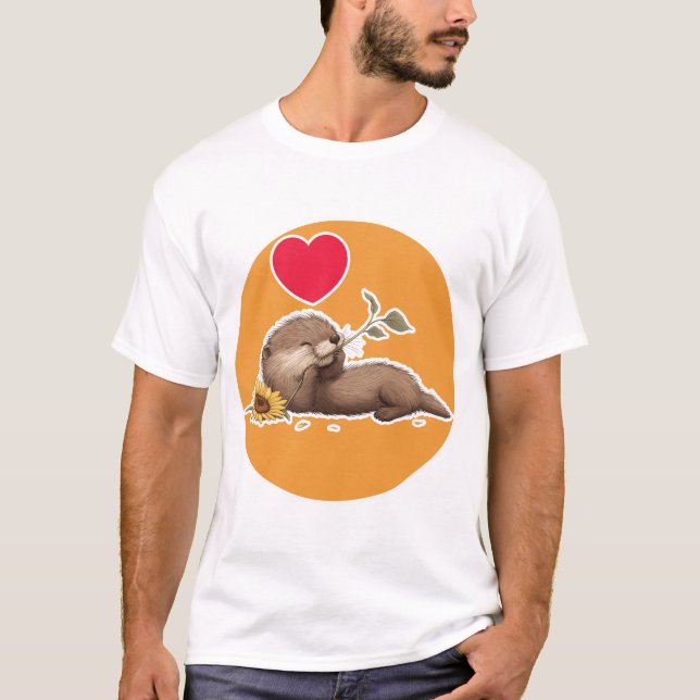 Camiseta Cute Otter with Funflower (Frente)