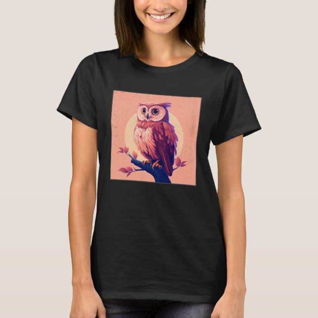 Camiseta Cute Owl Illustration Modern Artwork Pink Women Ki (Frente)
