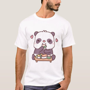 Camiseta Cute Panda ama Comer Sushi Japonês