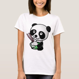 Camiseta Cute Panda Comendo Arroz de Boliche com Chopsticks