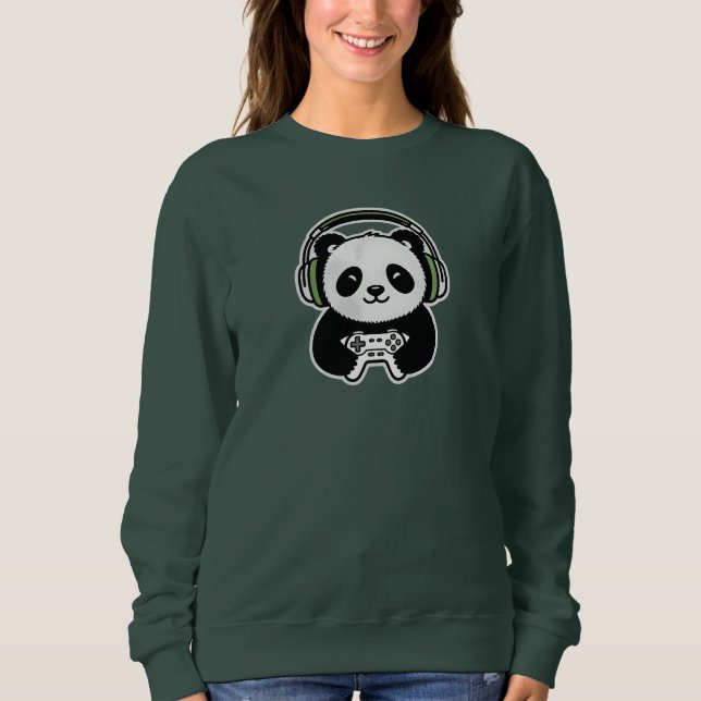 Camiseta Cute Panda Gamer - Kawaii Gaming Panda with Headse (Frente)