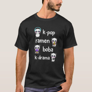 Camiseta Cute Panda K-Pop Ramen Boba K-Drama Tea Coreano Fi