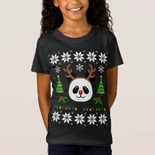 Camiseta Cute Panda Rudolph Reindeer Padrão de Natal