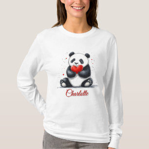 Camiseta Cute Panda Segurando Coração com Nome Personalizáv