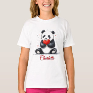 Camiseta Cute Panda Segurando Coração com Nome Personalizáv