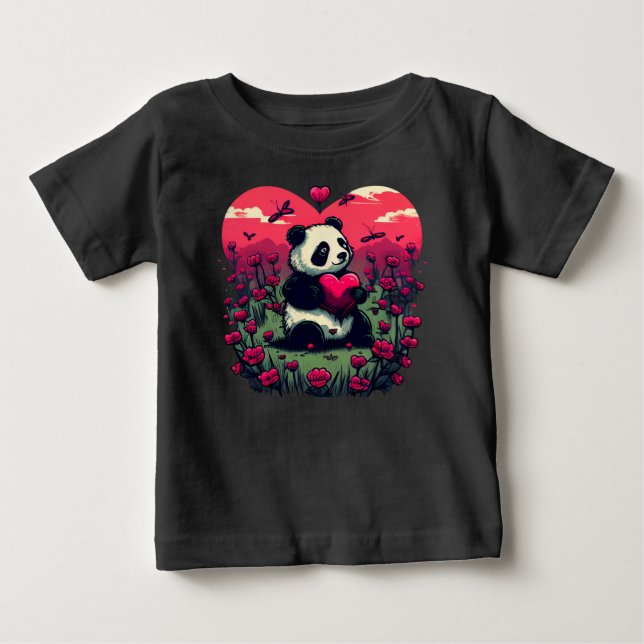 Camiseta Cute Panda Segurando Coração - Presente de Dia de  (Frente)