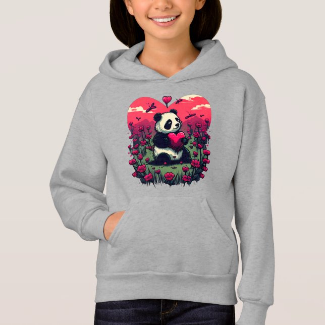Camiseta Cute Panda Segurando Coração - Presente de Dia de  (Frente)