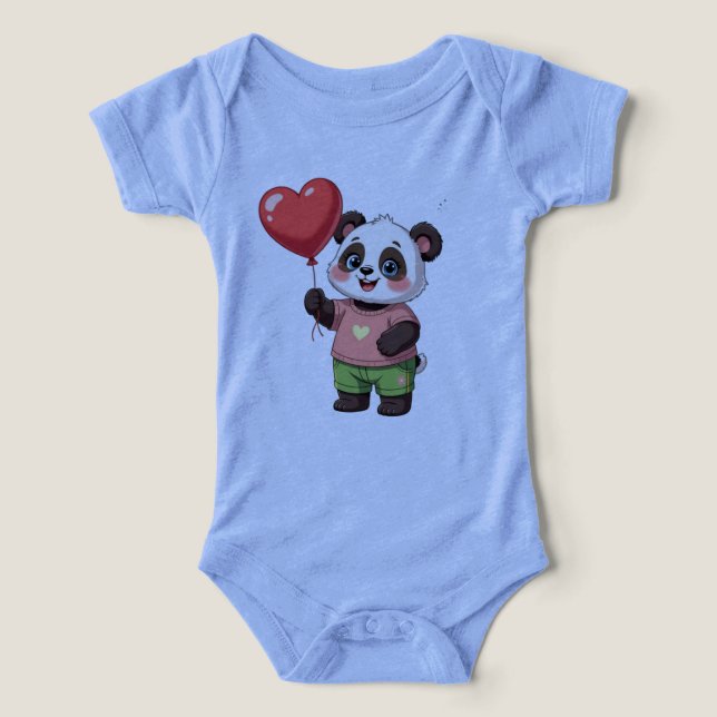 Camiseta Cute Panda with Heart Balloon Baby Bodysuit (Design frontal)