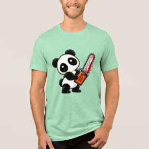 Camiseta Cute Panda Zumbi de Motosserra Assustador