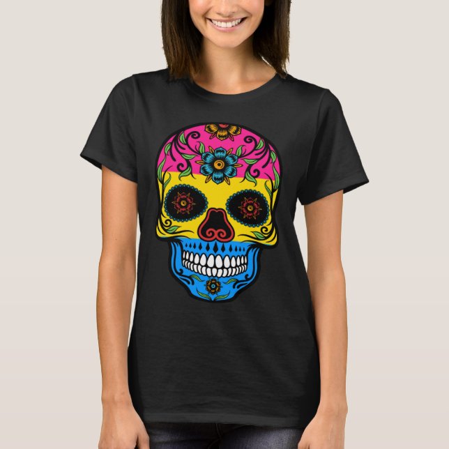 Camiseta Cute Pansexual Pride Flag Sugar Skull (Frente)