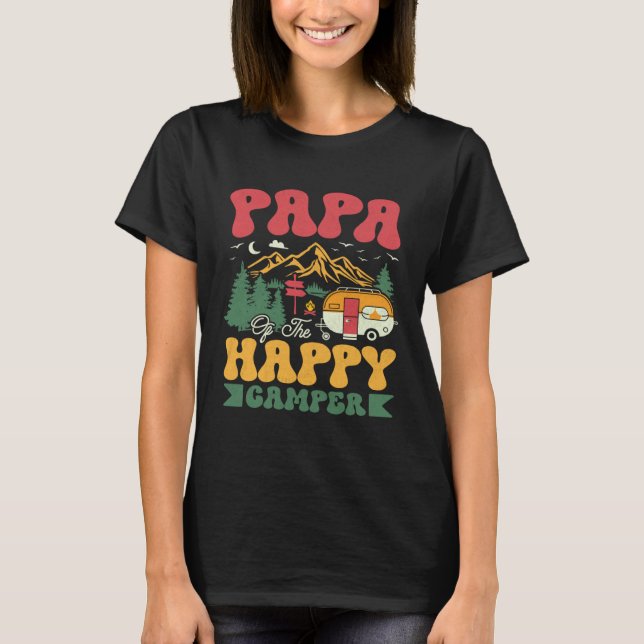 Camiseta Cute Papa Of The Happy Camper Groovy Camping Trip (Frente)