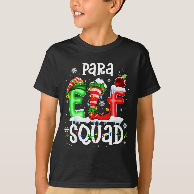 Camiseta Cute Para Elf Squad Funny Christmas Elf Kids Teach (Frente)