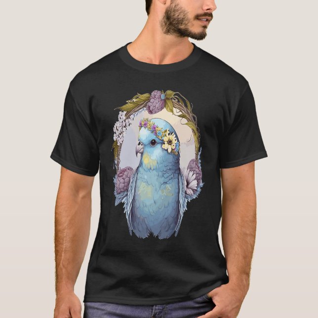 Camiseta Cute Parakeet Budgie Bird Flower Crown Pet Birds   (Frente)
