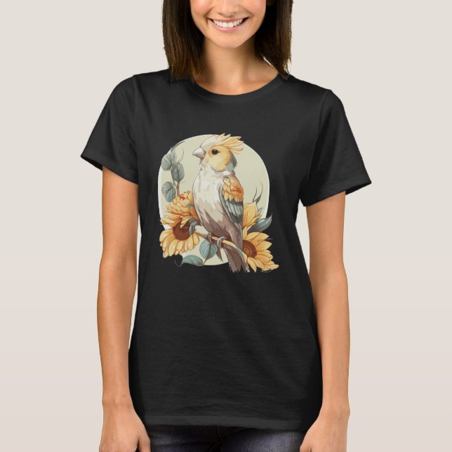 Camiseta Cute Parrot Cockatiel Sunflower Watercolor Parrot (Frente)