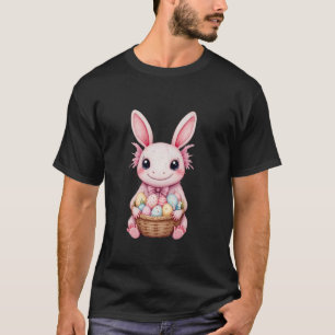 Camiseta Cute Páscoa Axolotl com Orelhas de Coelho Ovo de P