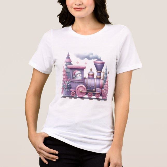 Camiseta Cute Pastel Christmas Train Illustration (Frente)