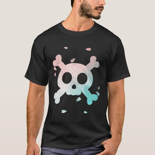 Camiseta Cute Pastel Goth Garment Pink and Blue Skull Sakur (Frente)