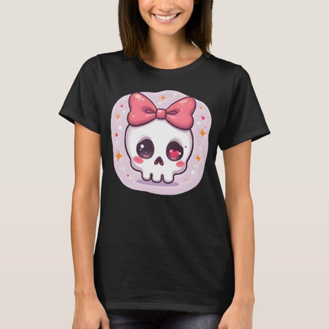 Camiseta Cute Pastel Goth Skull with Bow (Frente)