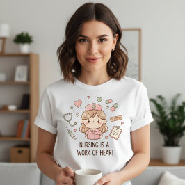 Camiseta Cute Pastel Nurse Nursing is a Work of Heart