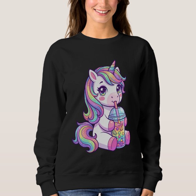 Camiseta Cute Pastel Unicorn Drinking Boba Art Kawaii Pony (Frente)