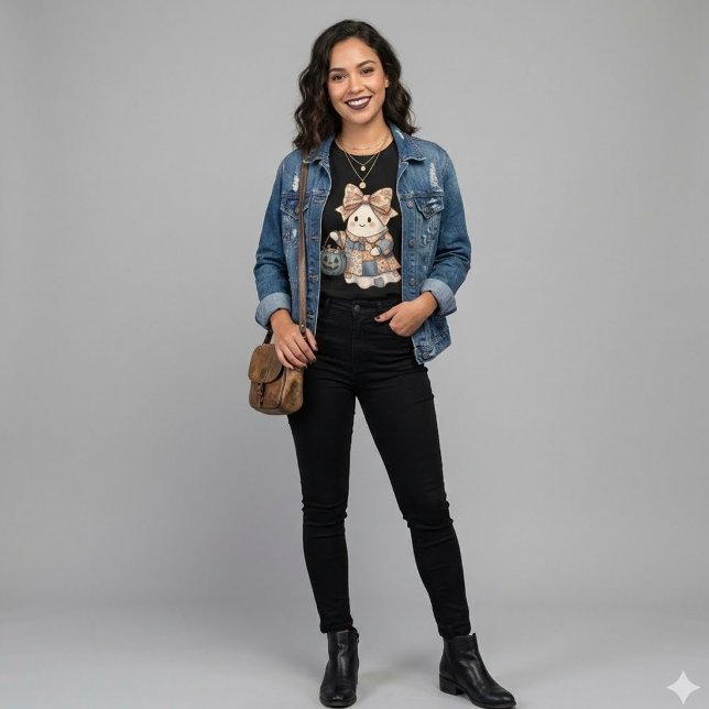 Camiseta Cute Patchwork Ghost Coquette Halloween Floral Bow (Criador carregado)