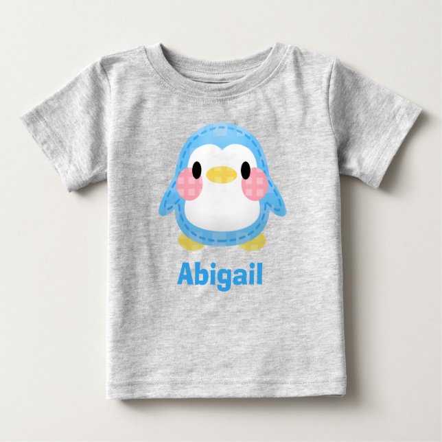 Camiseta Cute Patchwork Style Penguin Art Personalised (Frente)