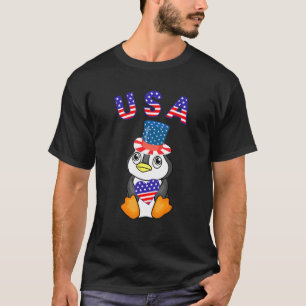 Camiseta Cute Patriótico Dos Eua Penguin Segurando O Cora