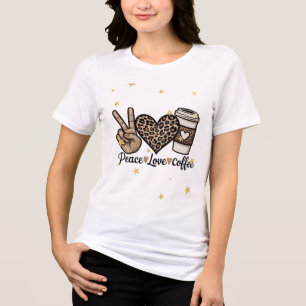 Camiseta Cute Paz Amor Café SVG - Brilho e Leopardo