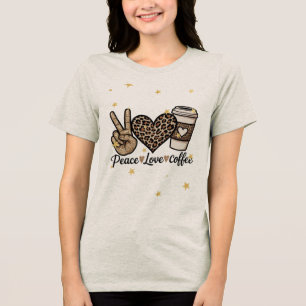 Camiseta Cute Paz Amor Café SVG - Brilho e Leopardo 