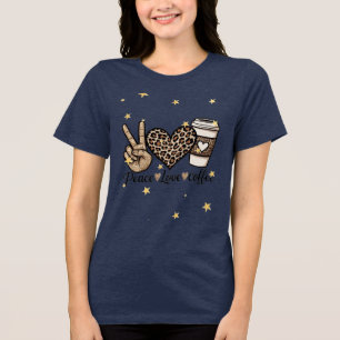Camiseta Cute Paz Amor Café SVG - Brilho e Leopardo