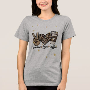 Camiseta Cute Paz Amor Café SVG - Brilho e Leopardo