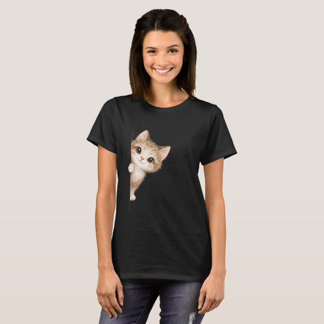 Camiseta Cute Peeking Cat Graphic Shirt (Frente Completa)