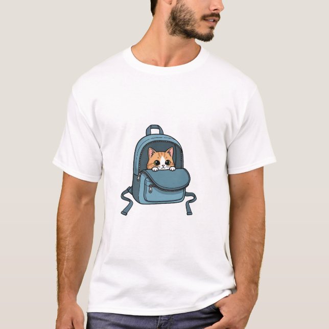 Camiseta Cute Peeking Orange Tabby Cat in Blue Backpack  (Frente)