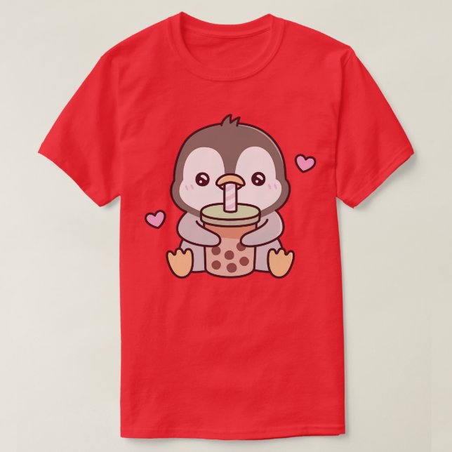 Camiseta Cute Penguin ama Chá De Bolha (Frente do Design)