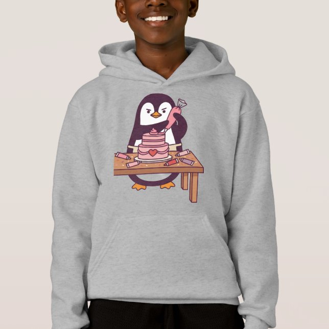 Camiseta Cute Penguin Cake Valentine Kids Hoodie (Frente)