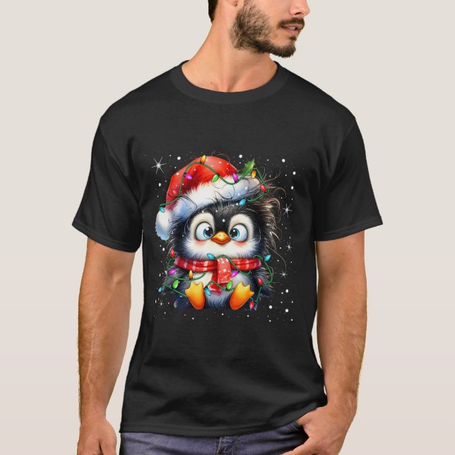 Camiseta Cute Penguin Christmas Lights Penguins Lover Girls (Frente)