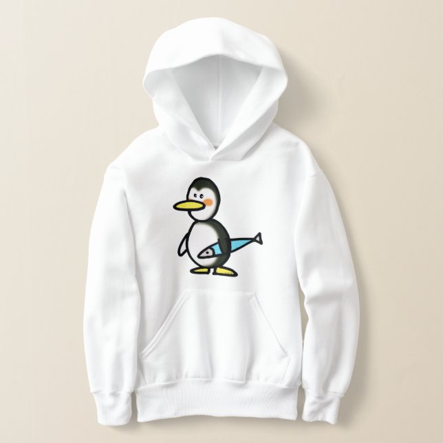 Camiseta Cute Penguin Holding a Blue Fish (Postura )