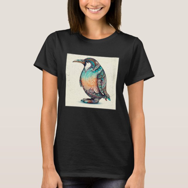 Camiseta Cute Penguin Illustration Mandala Symbols Women Me (Frente)