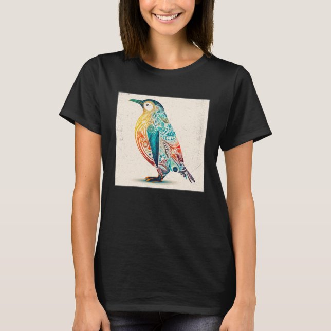 Camiseta Cute Penguin Illustration Mandala Symbols Women Me (Frente)