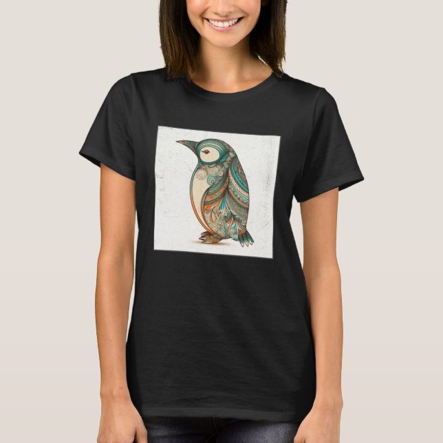 Camiseta Cute Penguin Illustration Mandala Symbols Women Me (Frente)