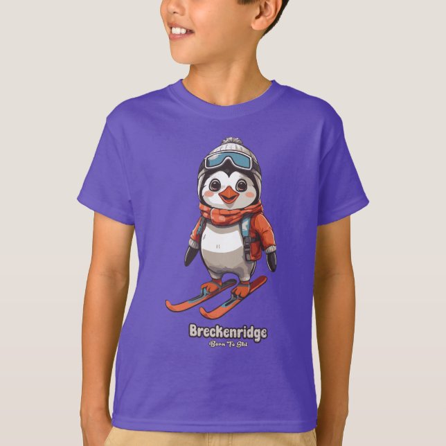 Camiseta Cute Penguin Skiing Breckenridge (Frente)