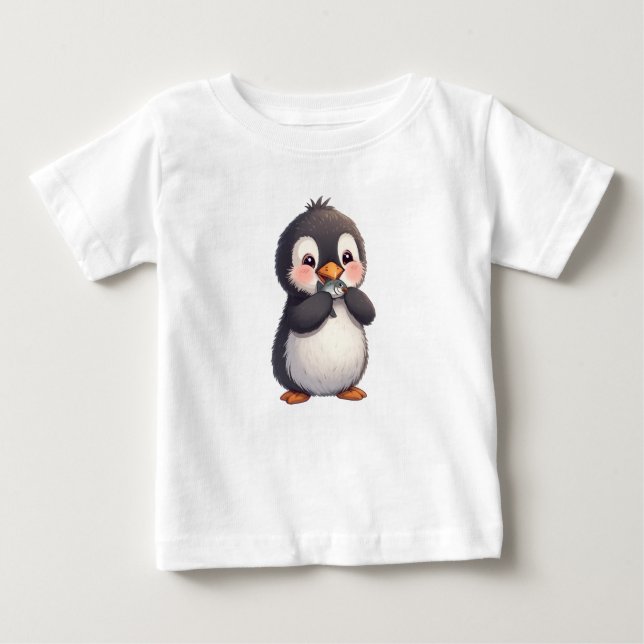 Camiseta Cute Penguin with Fish (Frente)